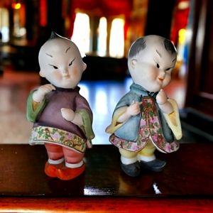 VINTAGE LEFTON BISQUE KEWPIE STYLE ASIAN CHILDREN FIGURINES HAND PAINTED RARE 6"